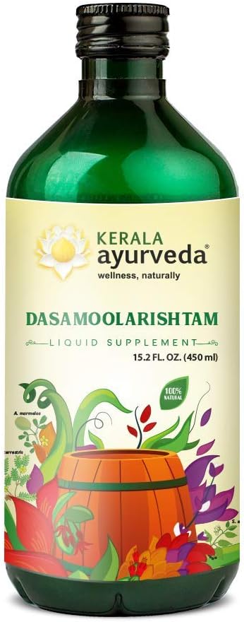 Kerala Ayurveda Dasamoolarishtam - Suplemento líquido ayurvédico para la digestión saludable, energía equilibrada y respiración saludable, 15.21 Fl Oz