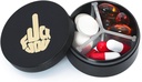 Caja pequeña de pill 3 Compartimientos, Caja de pill redondeada de metal, Organizador a prueba de agua, Pocket Purse Medicine Vitamin Holder EDC Container (Black with Finger)