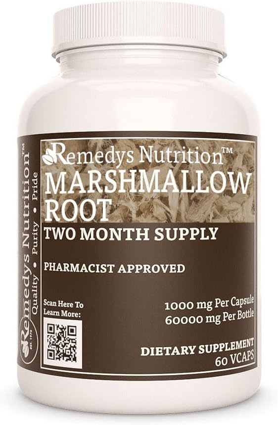 Remedy's nutrition Marshmallow Root | 1,000 mg, 60 Vegan Capsules Herbal Dietary Supplement | Two Month Supply