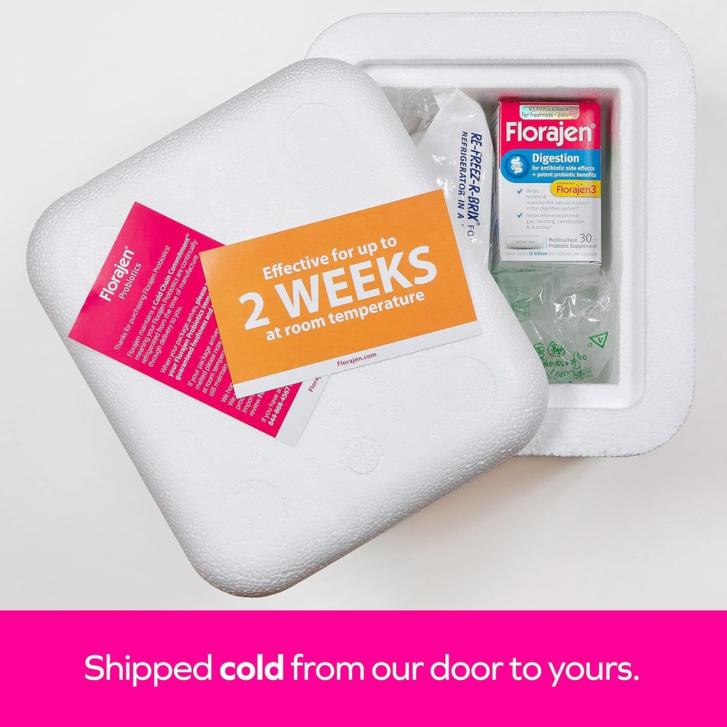 Probióticos de Digestión Florajen, Suplemento de Salud Gut con Estreñimiento y Alivio de Bloating para Adultos, 30 Conde (Refrigerado) (Pack of 2)