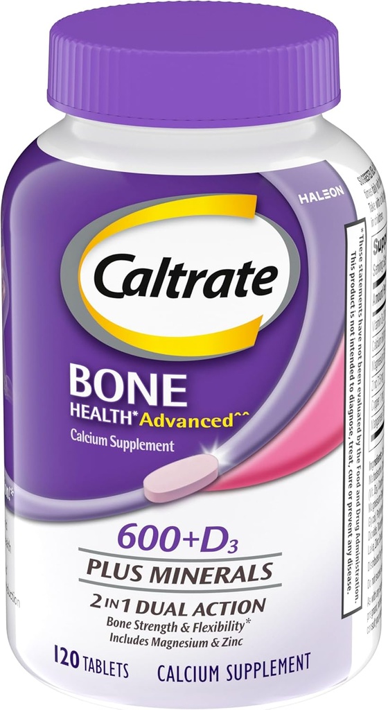 Caltrato 600 más D3 Plus Minerales Calcio y Vitamina D Suplemento Tabletas, Bone Health y Suplemento Mineral para Adultos - 120 Conde (El paquete puede variar)