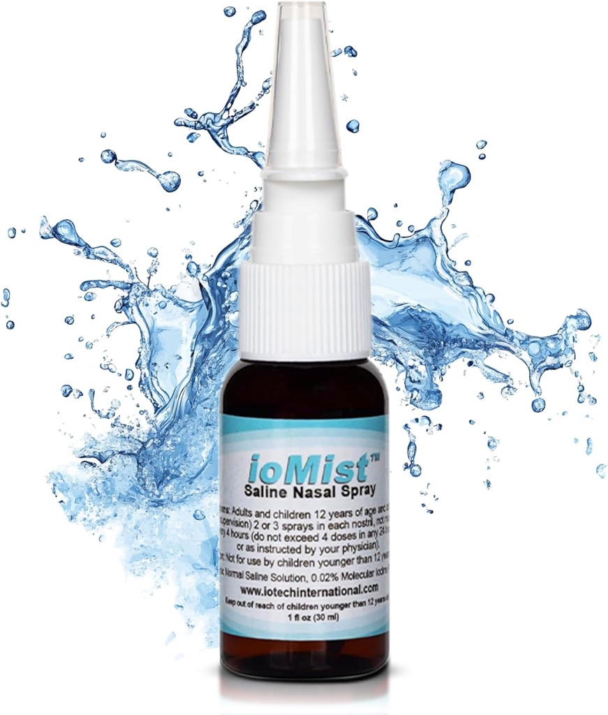 ioMist Saline Nasal Spray with Molecular Iodine Preservative; Cleaner &amp; Nasal Flush System for Adults &amp; Children 12+