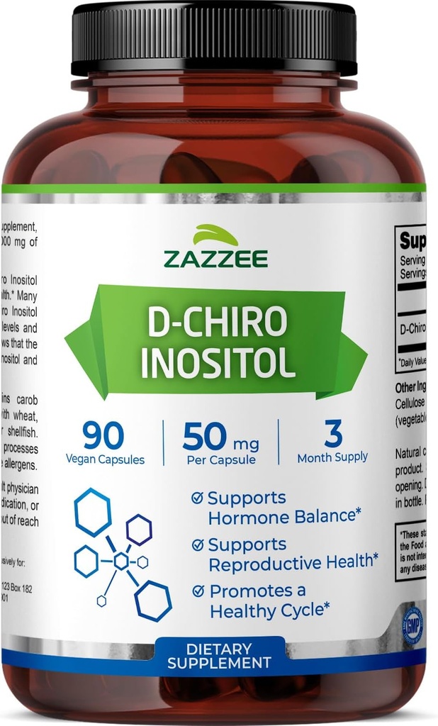 Zazzee D-Chiro-Inositol, 50 mg per Capsule, 90 Vegan Capsules, Ideal Dosage for 40:1 Ratio with Myo-Inositol, 3 Month Supply, 100% Vegetarian, Non-GMO