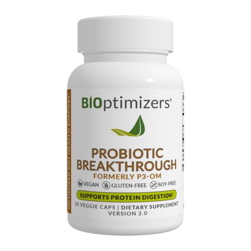 BiOptimizers Probiotic Breakthrough – Lactobacillus Plantarum OM Probiotics & Prebiotics Health Supplement for Gut, Digestive & Immune Support Probiotics for Women Hombre Elderly – 30 Vegan Capsules