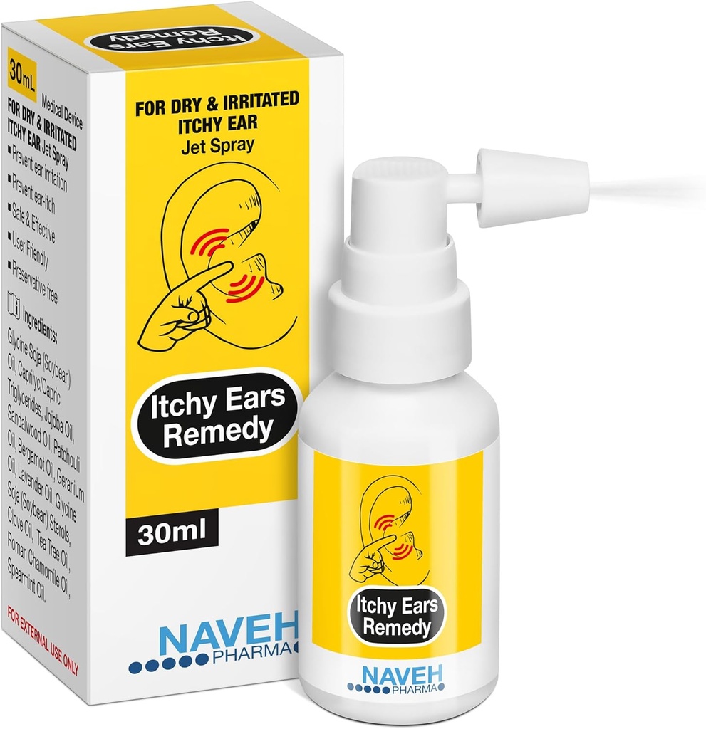 NAVEH PHARMA® Itchy Ears Remedy: Ear Cleaning and Itch Relief Treats TODAS LAS Causes of Ear Itchiness ¦ Jet Ear Spray for Eczema Treatment and Clogged Ear Relief  Ear Wax Remover &amp; Ear Wash (1 Fl Oz)