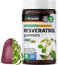 BIO KRAUTER Resveratrol Gummies - 1000 mg Strength - 60 Vegan Chews - 98% Pure Trans Resveratrol Supplement - Antioxidant Support