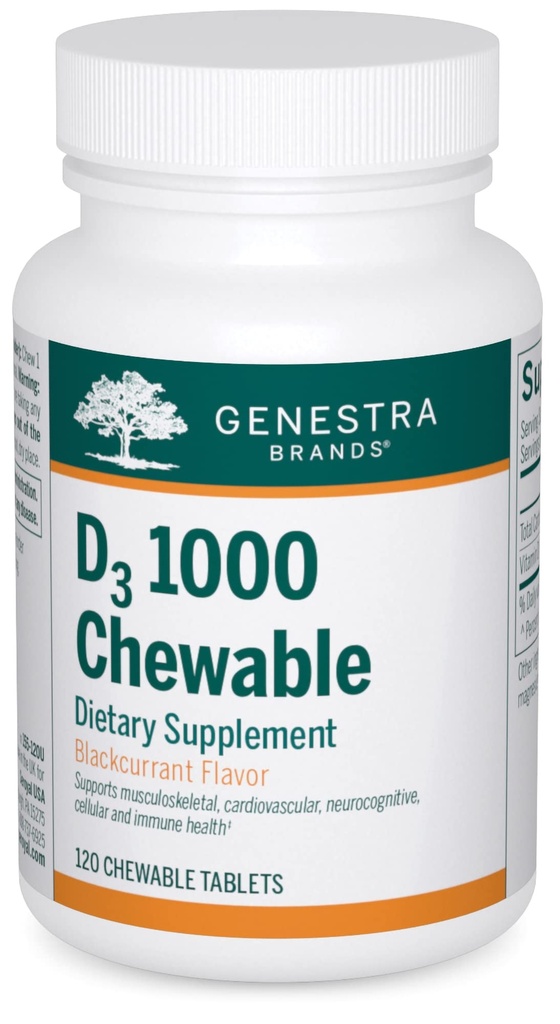 Genestra Marcas D3 1000 Chewable ← Vitamina D Suplemento Silencio 120 Chewable Tablets ← Natural Blackcurrant Flavor