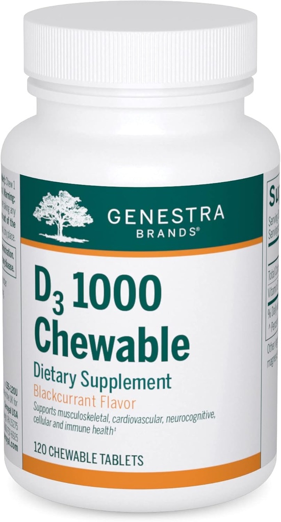 Genestra Marcas D3 1000 Chewable ← Vitamina D Suplemento Silencio 120 Chewable Tablets ← Natural Blackcurrant Flavor