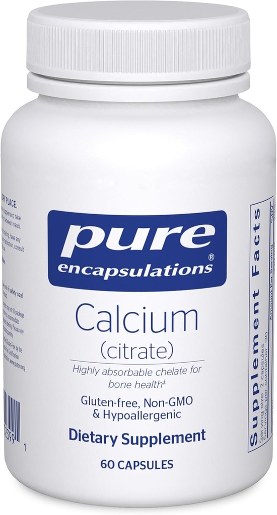 Pure Encapsulations Calcium (Citrate) - Suplemento de Bone, Teeth, Colon y Cardiovascular Health Support* - con Citrato de Calcio Premium - 60 Capsules