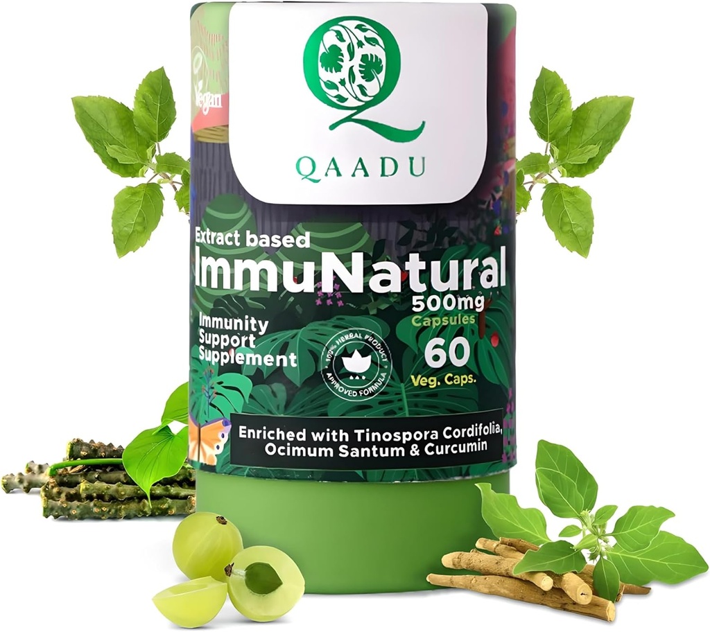 ImmuNatural for Adults 60 Capsules ← Natural, Vegan Ayurvedic Immunity Boosters ← Ashwagandha Tulsi Amla Haldi Mulethi Giloy ← Apto para 13 años+ 500mg