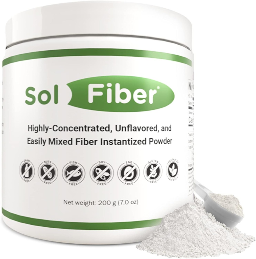 SolFiber Prebiotic Powder Supplement, Non-GMO Alternative to Fiber Gummies, Supports Digestive Health, Easy-to-Mix and Highly-Concentrated Fiber Powder, 7 Ounces, 60 Servings