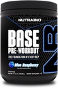 NutraBio Base Pre-Workout Powder 200mg Caffeine, Energía Sostenida, Focus, Resistencia, Bomba, Sugar Gratis, Limpieza Preworkout para Hombres y Mujeres - Beta Alanine, L-Tyrosine, 30 Servimientos - Blue Raspberry