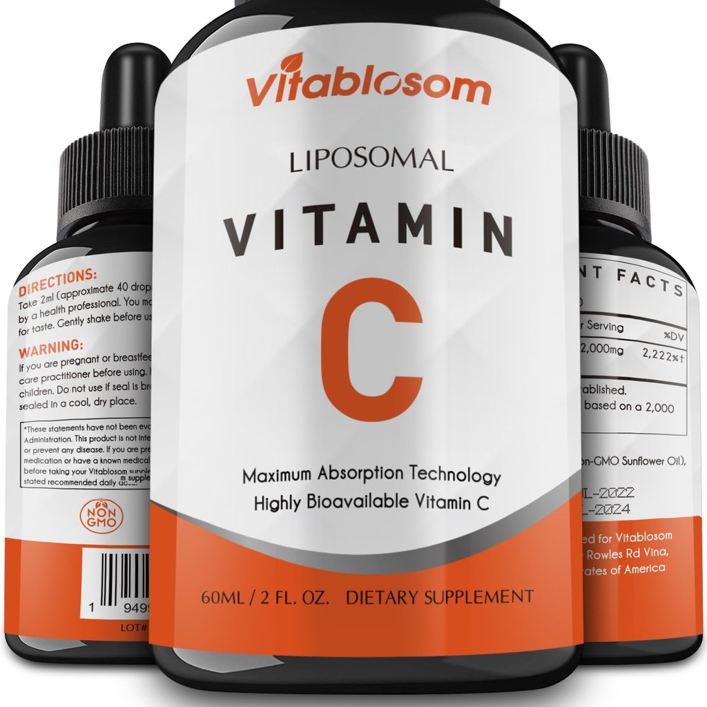Vitamina Liposómica C 2000mg Líquido para Adultos, Alta Absorción VIT C, Maximizar la vitamina C, Sistema Inmunitario " Apoyo Antioxidante, 60ML (1 botella)
