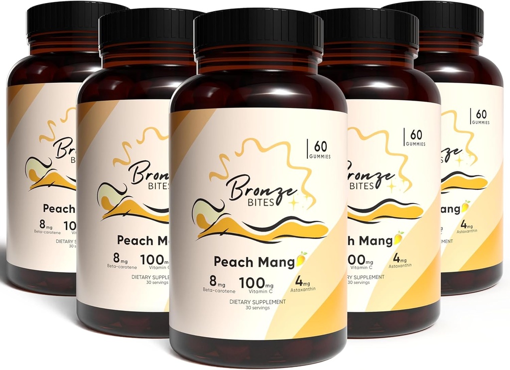 Gummies de bronceado, Gummie diario con betacaroteno y vitamina C ' astaxanthin, suplemento de bronceado natural, Vegan, no GMO - 180 Gummies – Pack de 5