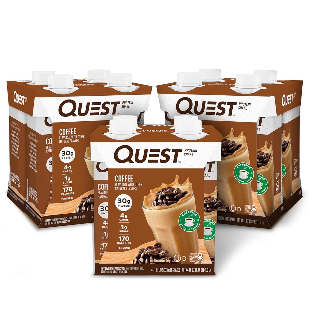 Quest Nutrition List to Drink Coffee Protein Shake, 30g Protein, 4g Carb, 1g Sugar, Gluten Free, Keto Friendly, 4 Conde (Pack of 3)