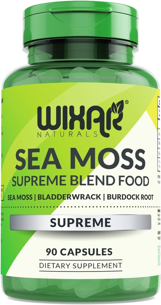 Organic Sea Moss Capsules - Bladderwrack con Burdock Root Capsules - Irlandés Seamoss Pills - Mayor Than Sea Moss Gel - Dr Sebi Inspirado - Raw Sea Moss Powder - Irlandés Moss (90 Caps)