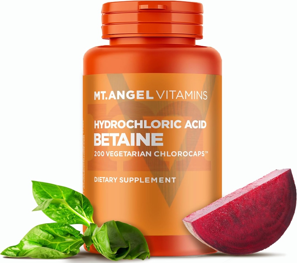 Mt. Angel Vitaminas - hidrocloruro Acid Betaine, apoya la digestión saludable " Jugos gástricos (200 clorocaps vegetarianos)