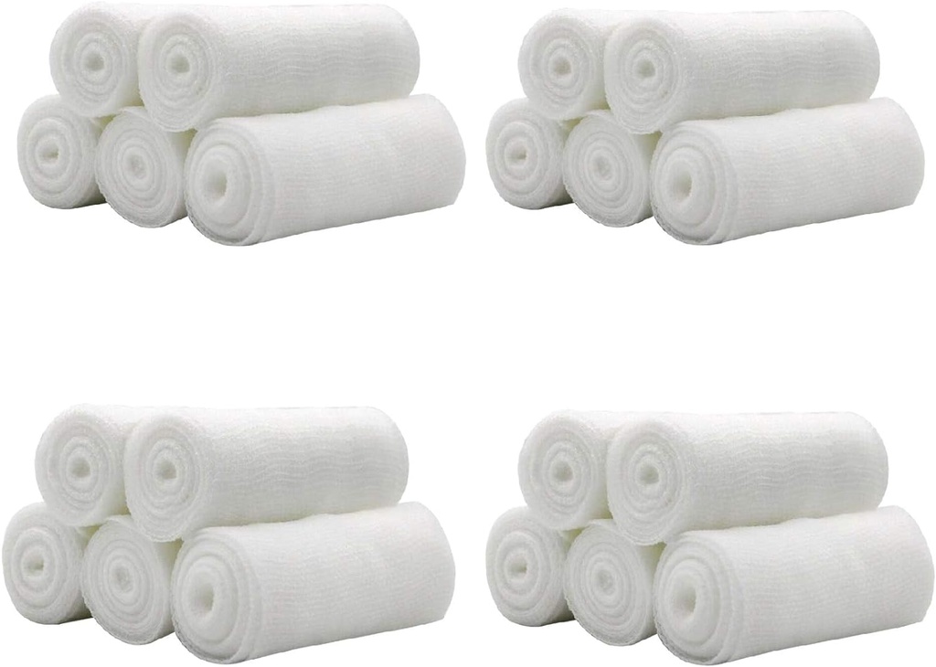 ComerBiting 20 Rolls 4 pulgadas x 4.92 Yards Rolled Gauze Stretch Bandage/Medical Grade Sterile First Aid Wound Care Cotton Ply/Stretched Gauze Bandage Rolls with Medical Tape