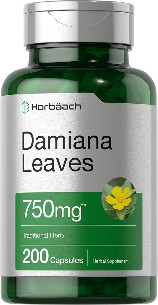 Horbäach Damiana Leaf 750mg  200 Capsules ← Non-GMO, Gluten Free Supplement