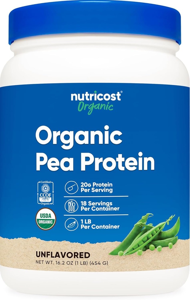 Nutricost Organic Pea Protein Powder (1 LB) Unflavored - Certified USDA Organic, Protein from Plants, Vegetarian Friendly, Gluten Free, Non-GMO
