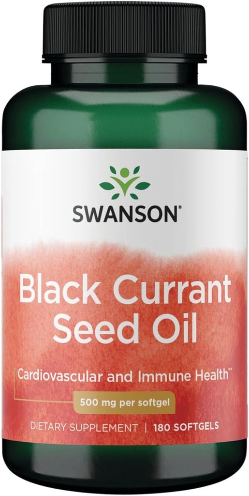 Swanson Black Currant Seed Oil - Herbal Supplement Promoting Immune System & Heart Health Support - Natural Formula Supporting Joints Health - (180 Softgels, 500 mg cada uno)