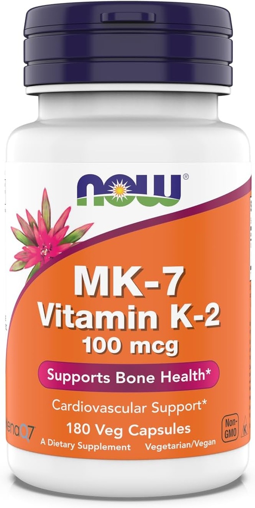 Ahora Suplementos, MK-7 Vitamina K-2 100 mcg, soporte cardiovascular*, ayuda a la salud ósea*, 180 cápsulas de veg