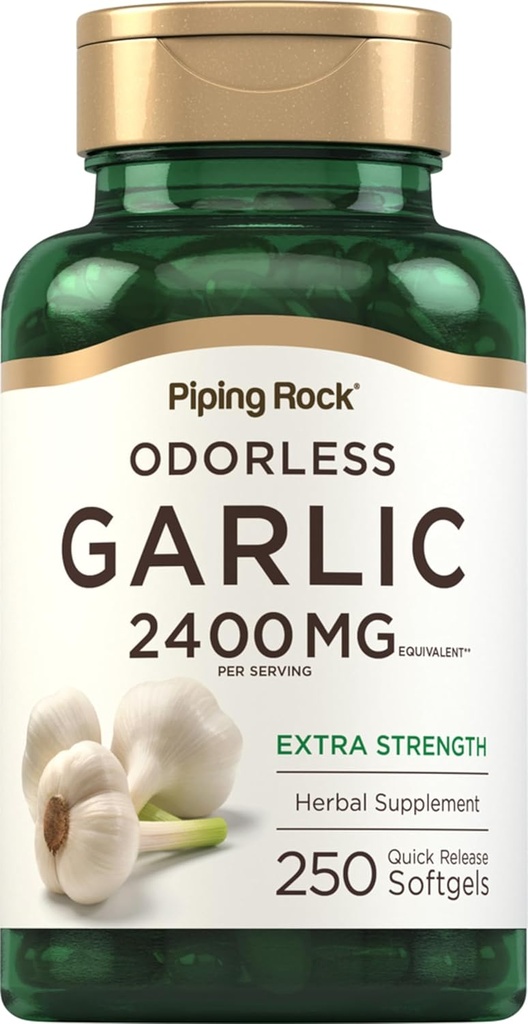 Piping Rock Odorless Ajo Suplemento 2400mg TEN 250 Softgels TEN High Potency Herbal Extract ← Extra Strength Pills ANTE Non-GMO, Gluten Free