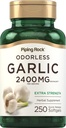 Piping Rock Odorless Garlic Supplement 2400mg | 250 Softgels | High Potency Herbal Extract | Extra Strength Pills | Non-GMO, Gluten Free
