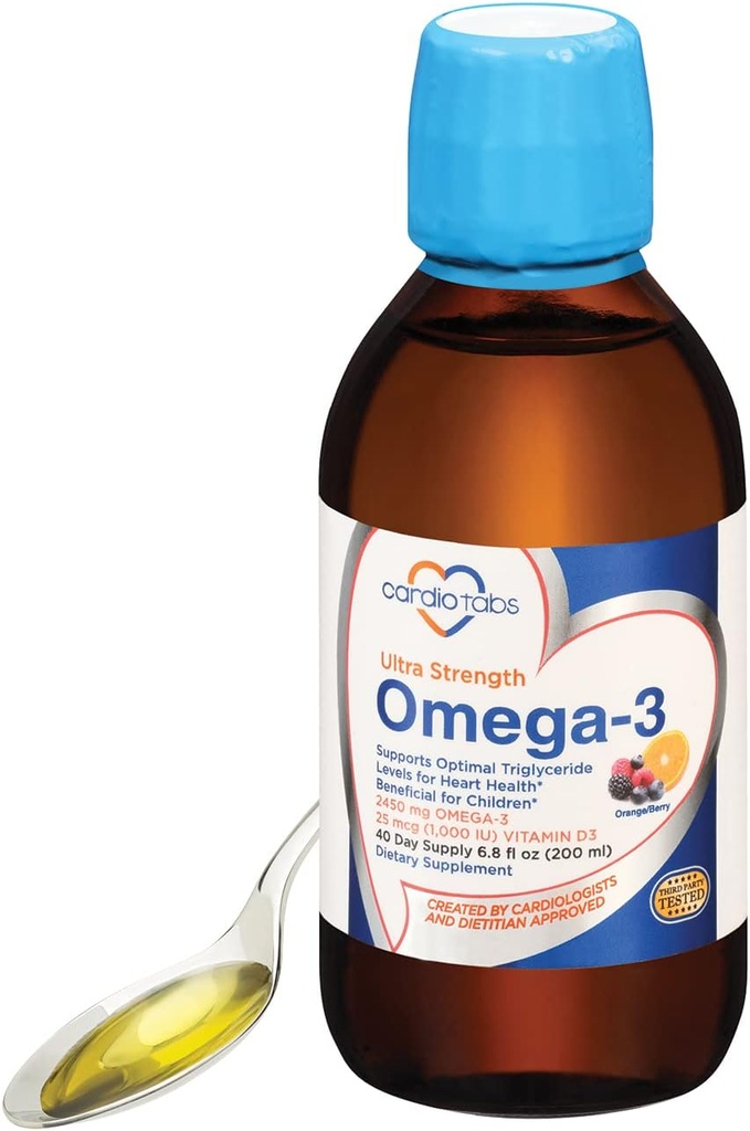 Ultra Strength Liquid Omega-3 + Vitamin D3, Fish Oil Supplements 4,500mg Omega-3 Marine Oil from Fish Oil and Calamarine, 2,130mg DHA y EPA, + 1,000 IU de Vitamina D3-6.8 fl oz