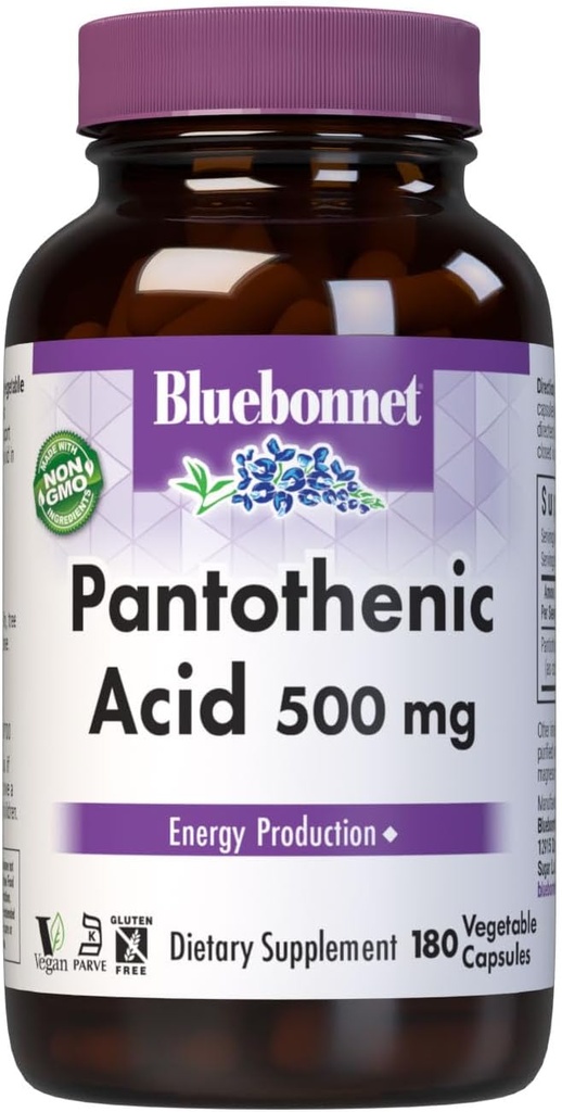 Bluebonnet Pantothenic Acid 500 mg Vegetable Capsules, 180 Conde