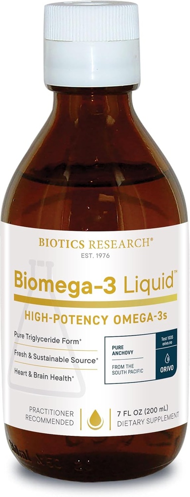 Biotics Research Biomega 3 LiquidTM Altamente Concentrado Omega 3 Fish Oil Liquid, Fuente sostenible, Traceable, Puro 2490 mg de EPA DHA Omega 3 ácidos grasos por TSP 1040 mg DHA 7 Fl Ounces 200ml 40 SVG