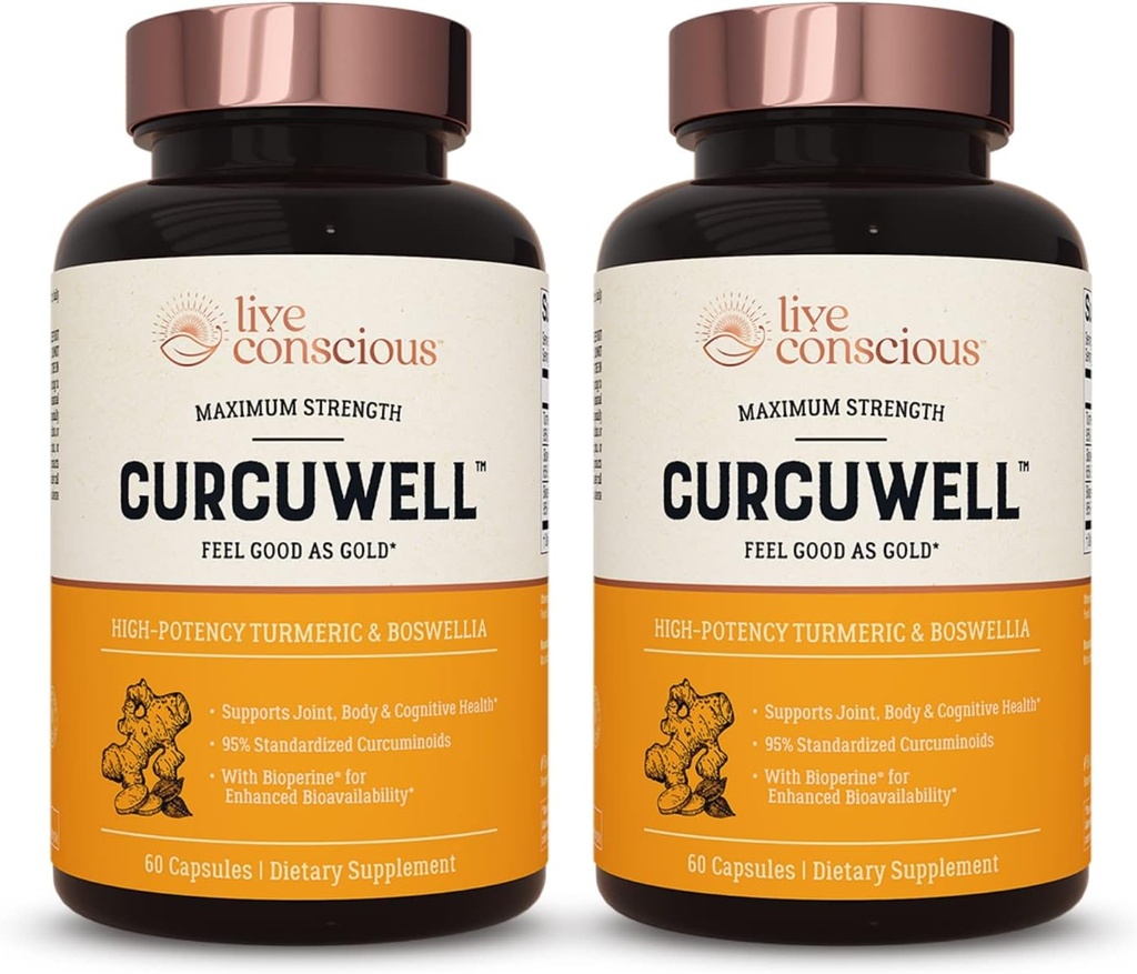 CurcuWell Conscious - Curcumin and Boswellia Blend  sometida Maximum Strength Joint, Body and Cognitive Support - 60 Day Supply (2-Pack)