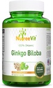 NutreeVit 100% Organic Ginkgo Biloba Capsules - Soportes Cerebro Salud, Alerta Mental, Circulación y Aumenta la Memoria - Antioxidante Orgánico - 100 Conde Bottle