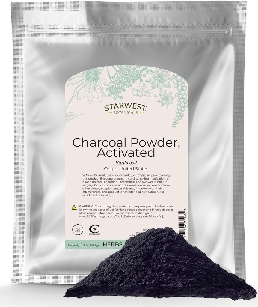 Botánicos Starwest Powder de carbón activado, 2 libras