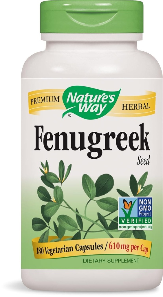 Natures Way Fenugreek Seed, 610 milligrams Por Cap, 180 Vegetarian Capsules. Pack de 4 botellas.