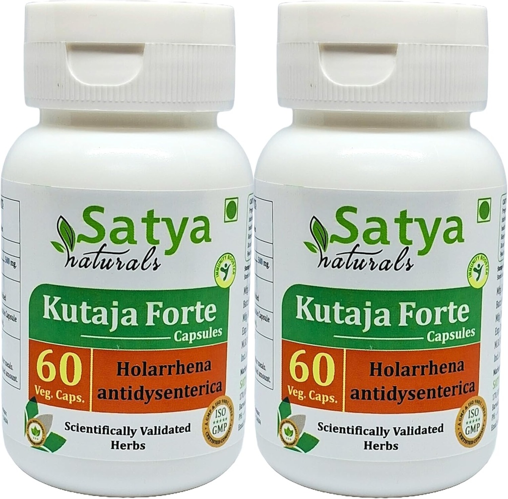Kutaja Forte Capsules 500 mg. 60 Veg. Capsule ← Kutaja (Holarrhena Antidysenterica) Extracto Capsules para Hombres y mujeres ← Ayurvedic Herbal Suplemento/Remedios Silencio 10:1 Forte (2 Botellas de 60 cápsulas)