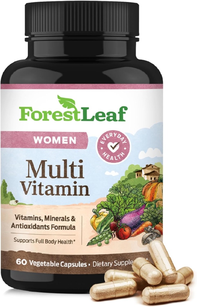 ForestLeaf Daily Vitamin Multivitamin for Women, Multi-Vitamin for Women - Womens Multivitamins & Multiminerals Suplemento ← Todas las vitaminas esenciales necesarias para la salud y la energía 60 Veg Caps