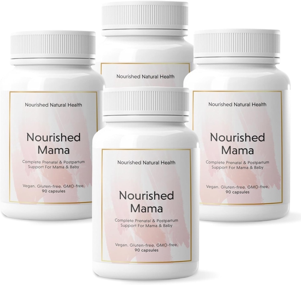 Nourished Mama Prenatal Multi Vitamina - Vegan Multivitamínico para Preconcepción, Embarazo, Postparto y Apoyo al Breastfeeding - Iron-Free with Methylated Folate & High Dose Choline - 360 cápsulas