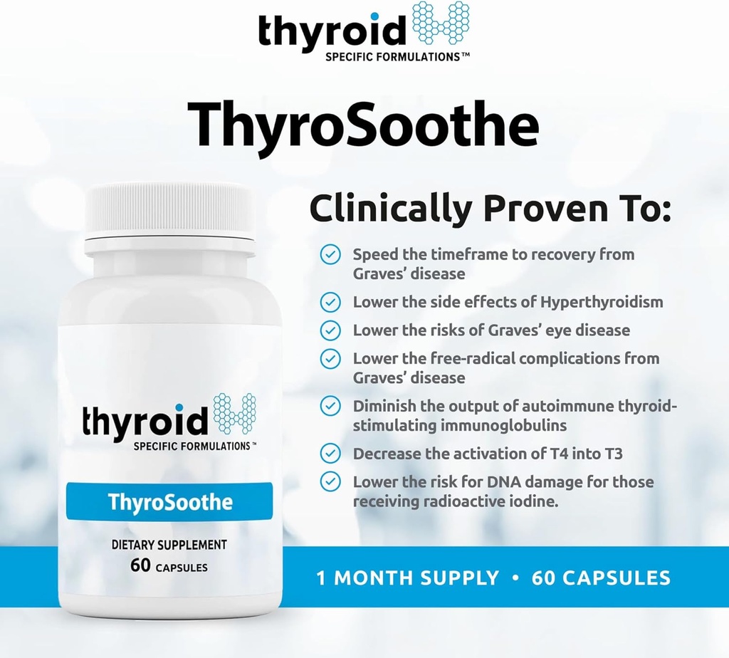 ThyroSoothe - Dr. Formulated Thyroid Support Suplemento – Fórmula natural para el hipertiroidismo " Graves’ Condición – Incluye Selenio, Vitamina C, Lemon Balm para la salud total de la tiroides – 30 Day Supply
