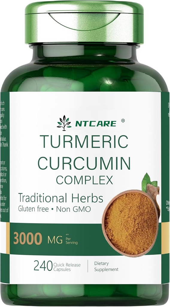Curcumina de Turmérica con Pepper Negro 3000mg ← Apoyo Único Silencio 240 Capsules Silencio Suplemento Complejo Turmérico Silencioso No GMO, Gluten Gratis