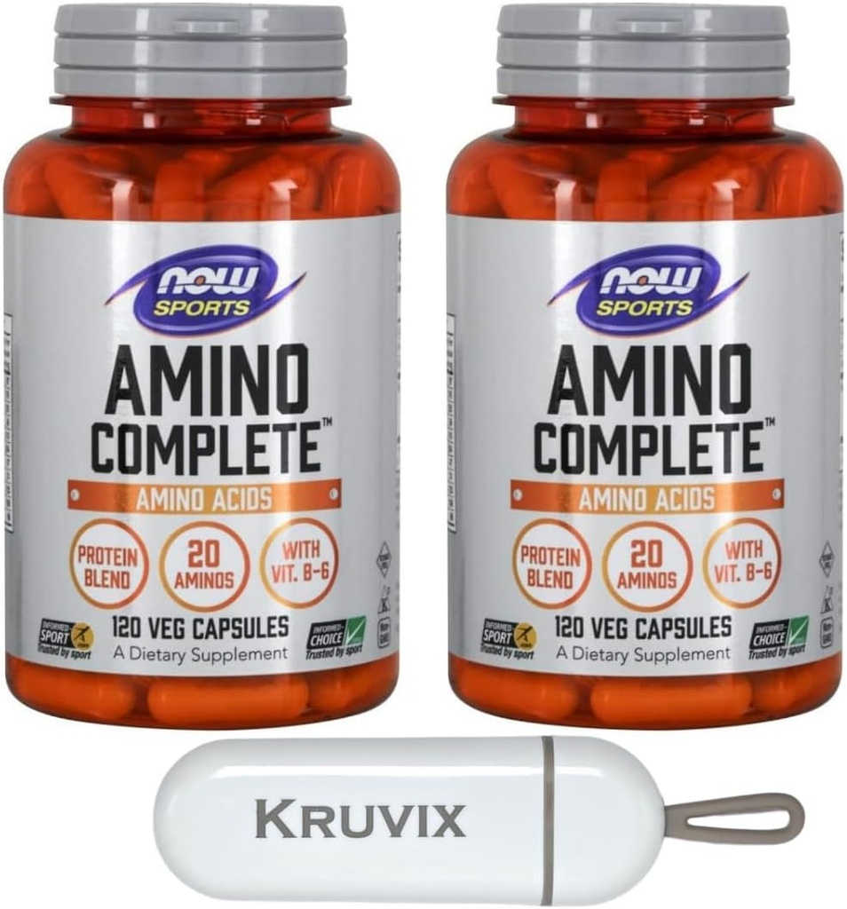 AHORA Foods Sports Nutrition, Amino CompleteTM ← Protein Blend with 21 Aminos and B-6 TEN 120 Veg Capsules - Pack of 2 with Pill Organizer