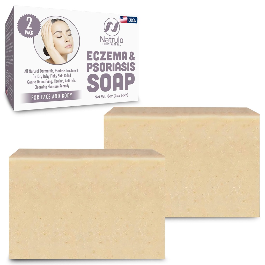 Eczema Soap Bar for Face and Body – All Natural Dermatitis, Psoriasis Solution for Dry Itchy Flaky Skin Relief – Gentle Detoxifying, Anti-Itch, Cleaning Skincare Remedy – Eczema Soap Bar Made in USA