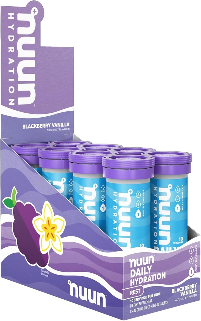 Nuun Rest &amp; Recovery Electrolyte Tablets with Magnesium, Potassium & Tart Cherry Powder, Gluten Free & Vegan, Blackberry Vanilla Flavor, 8 Pack (80 Servings Total)