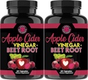 Suplementos de la sidra Apple Vinegar + Beet Root Powder Capsules, Pure ACV Beetroot 1000mg por Serving, Nitric Oxide Booster " Digestive Health for Men and Women 60ct, 2 Pack (120ct Total)