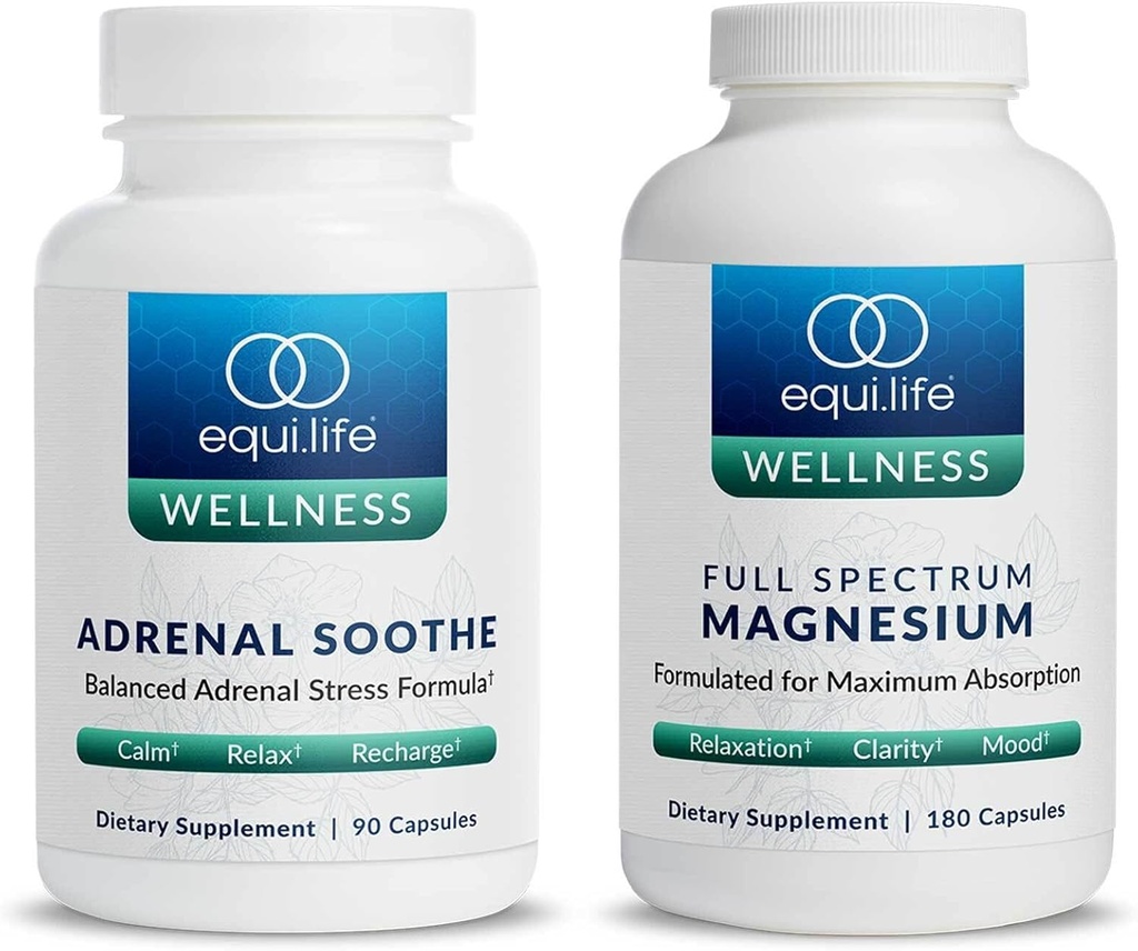 Equilife Full Spectrum Magnesium (180 ct.) y Adrenal Soothe (90 caps) Bundle Mood & Energy Support Supplement, Vegan, Non-GMO
