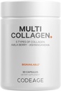Codeage Multi Collagen Peptides Protein Capsules, 5 Tipos de Collagen, Grass-Fed & Hydrolyzed Bovine Collagen Pills Suplemento, Ashwagandha, Amla Berry Vitamins, Collagen Peptides - 90 cápsulas