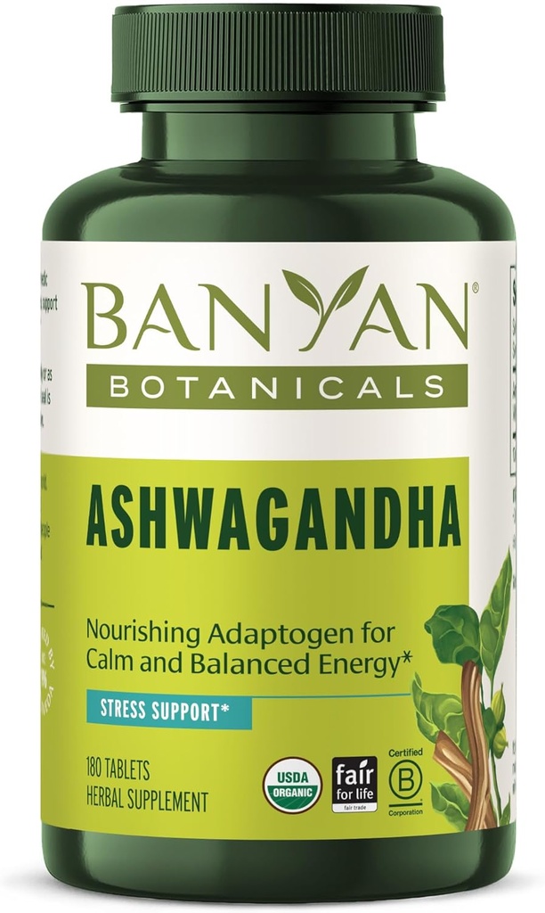 Banyan Botanicals Ashwagandha Tablets – Organic Ashwagandha Root – Renowned Herbal Adaptogen for Natural Energy Support and Stress Support* – 180 Tablets – Non-GMO Sustentably Sourced Vegan