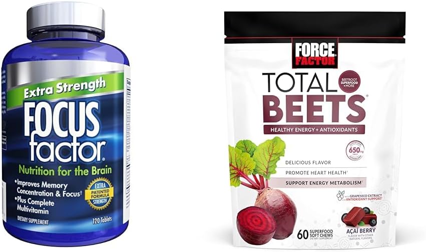 Factor de foco Adultos Extra Strength, 120 Conde - Suplemento Cerebro para la Memoria &amp; Factor de Fuerza Total Beets Soft Chews with Beetroot, Nitrates, L-Citrulline, Grapeseed Extract