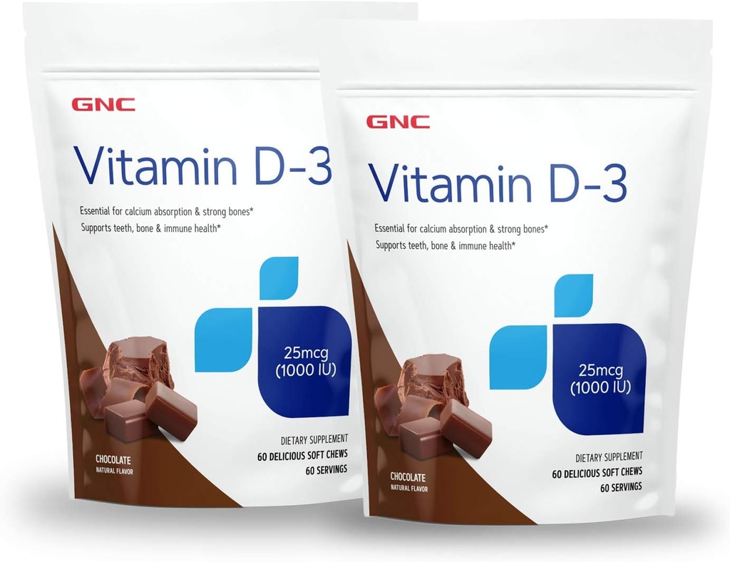 GNC Vitamina D-3 Soft Chews 1000IU - Chocolate - Twin Pack