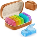 AUVON Weekly Pill Organizer 2 Times a Day with PU Leather Bag, Travel AM PM Pill Box 7 Day with One-Side Large Opening Design for Easy Filling, Portable Pill Case for Vitamins, Medication, Supplements